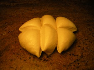 Cut noodle dough ball into 6 pieces